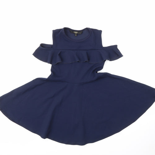 Cosmic Kids Girls Blue Polyester Skater Dress Size 9 Years Round Neck Pullover - Cold Shoulder