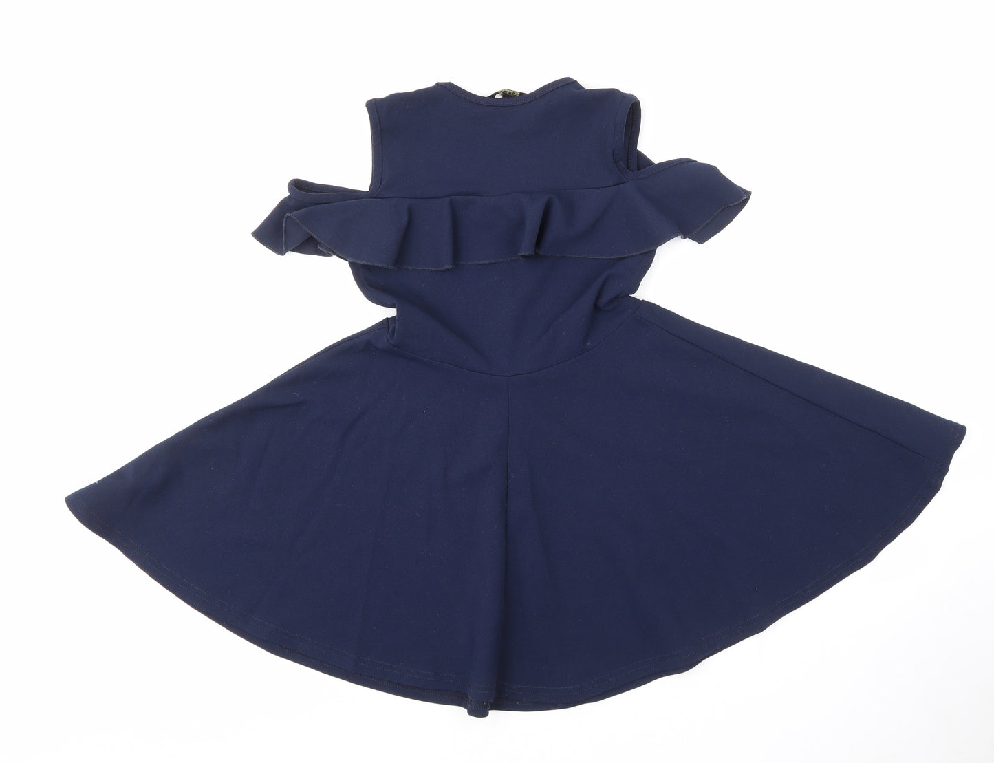 Cosmic Kids Girls Blue Polyester Skater Dress Size 9 Years Round Neck Pullover - Cold Shoulder