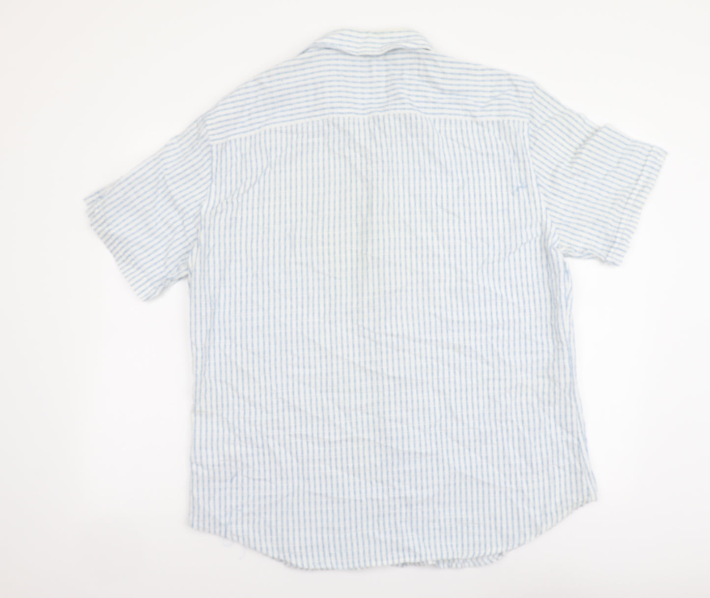 Marks and Spencer Mens Blue Geometric Cotton Button-Up Size XL Collared Button