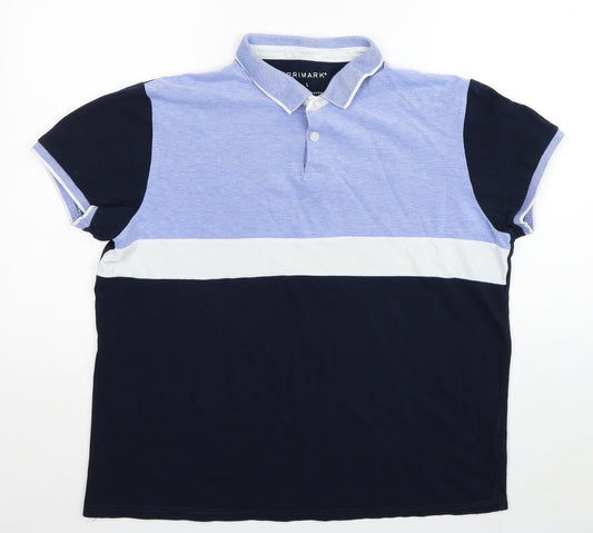 Primark Mens Blue Colourblock Cotton Polo Size L Collared Pullover