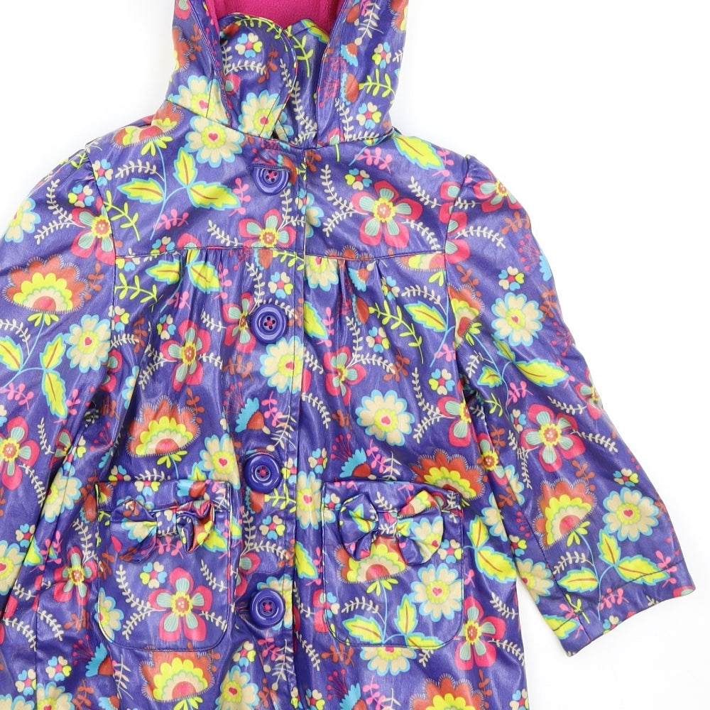 Marks and Spencer Girls Blue Floral Pea Coat Coat Size 2-3 Years Button