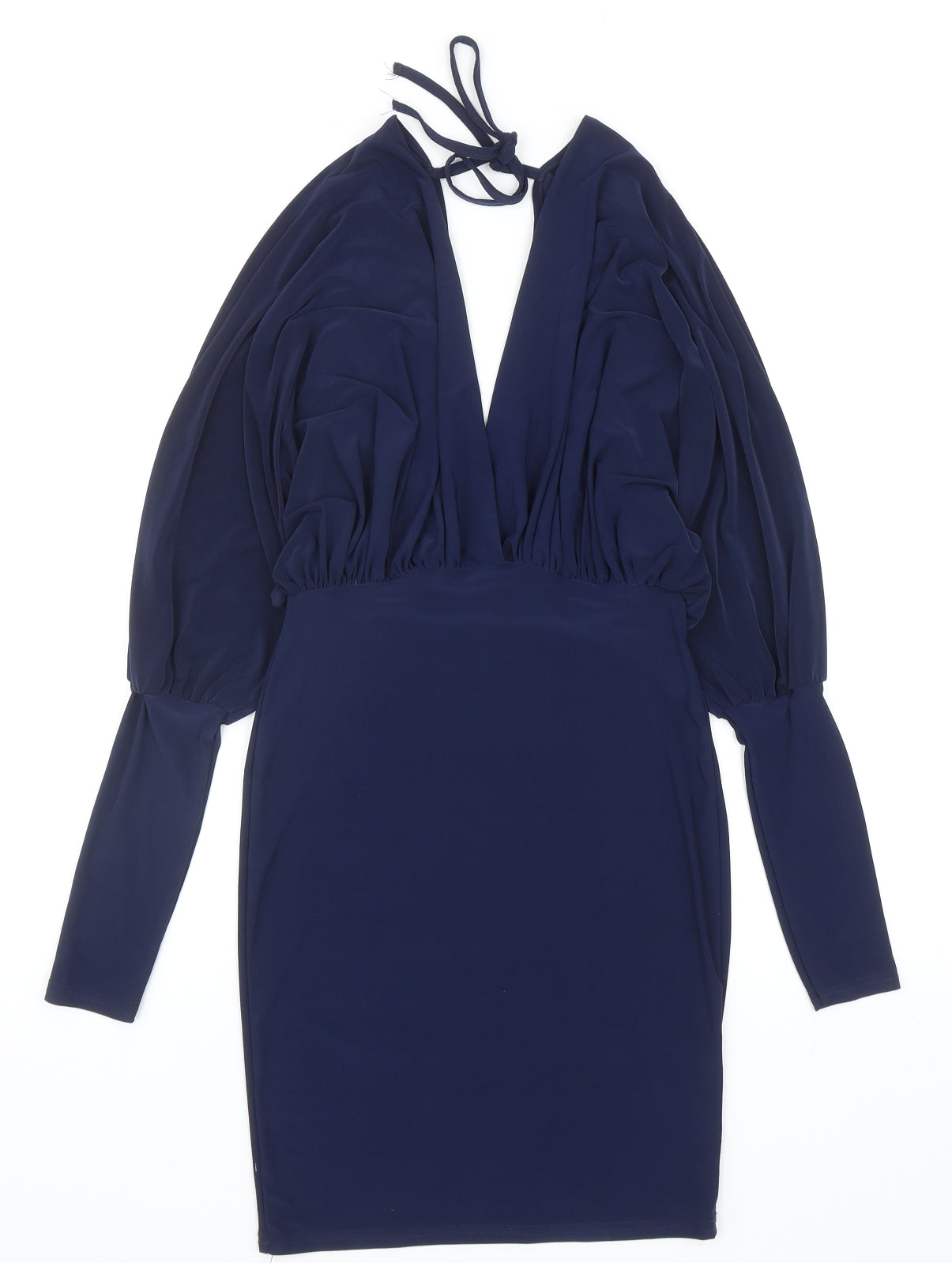 Club L Womens Blue Polyester Bodycon Size 8 V-Neck Tie