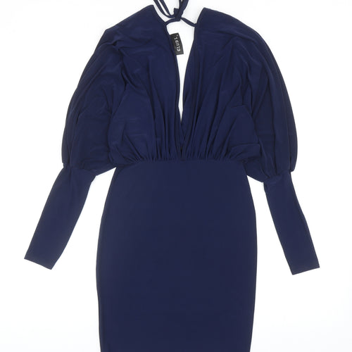 Club L Womens Blue Polyester Bodycon Size 8 V-Neck Tie