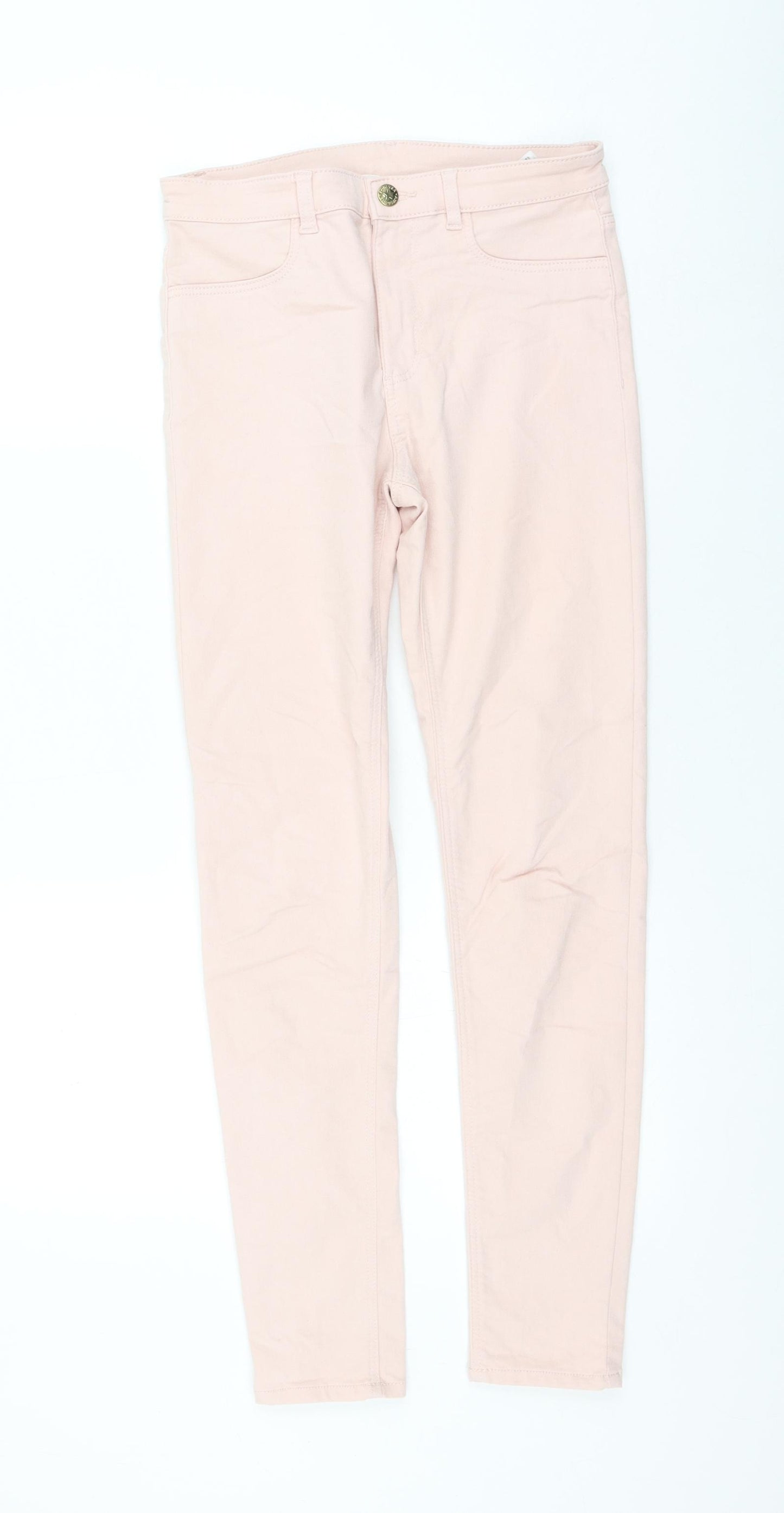 H&M Girls Pink Cotton Skinny Jeans Size 12-13 Years Regular Zip