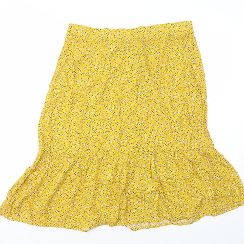 Allegra K Womens Yellow Geometric Viscose A-Line Skirt Size L Zip