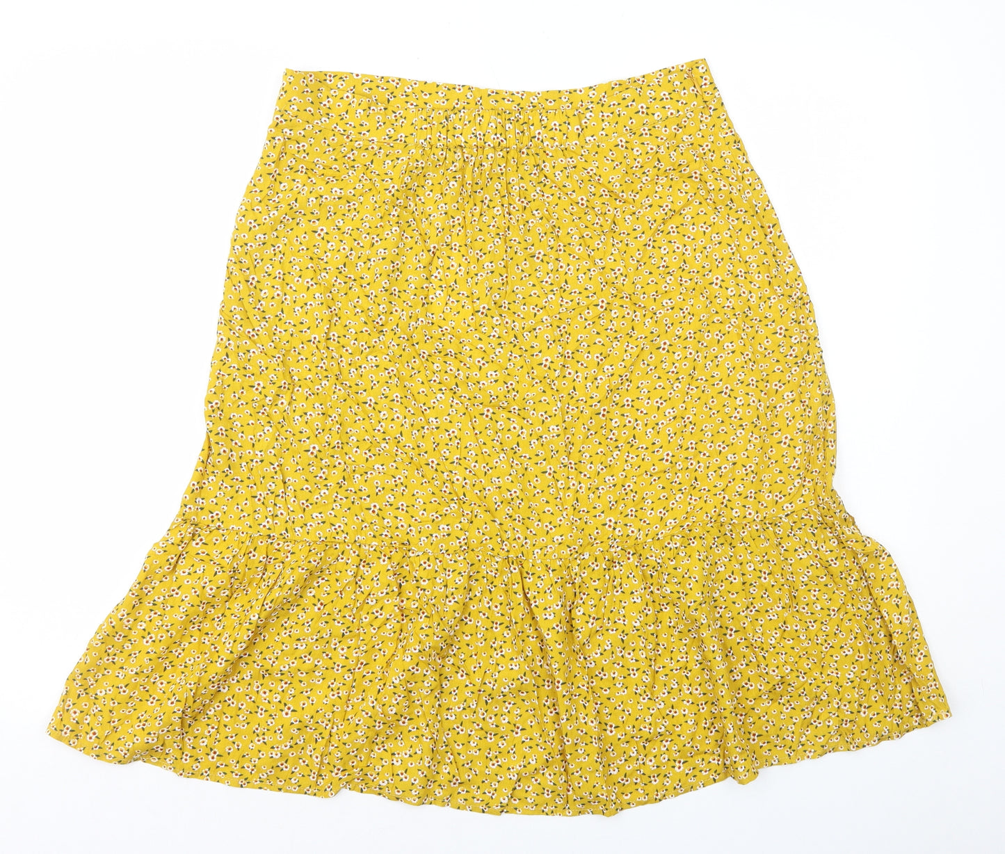 Allegra K Womens Yellow Geometric Viscose A-Line Skirt Size L Zip
