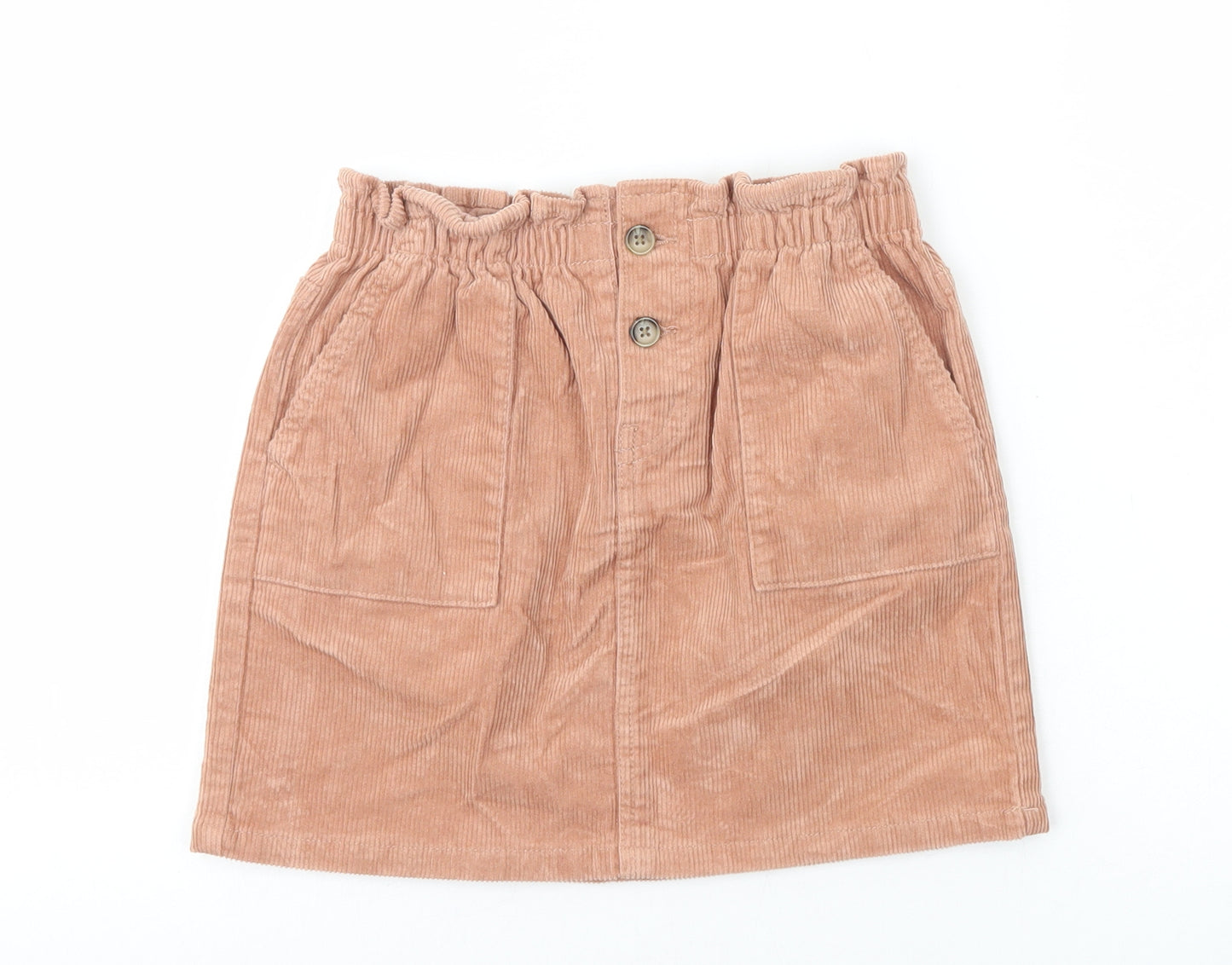 H&M Girls Orange Cotton A-Line Skirt Size 7-8 Years Regular Button