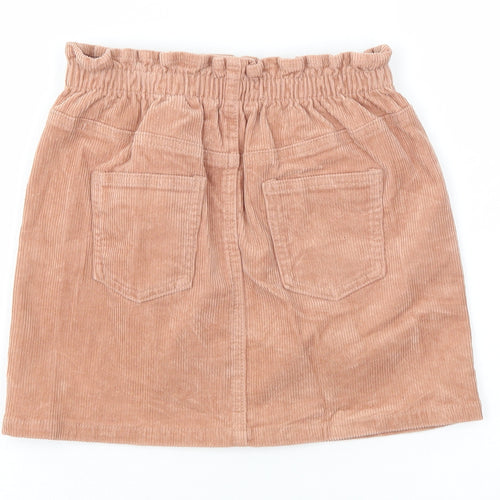 H&M Girls Orange Cotton A-Line Skirt Size 7-8 Years Regular Button