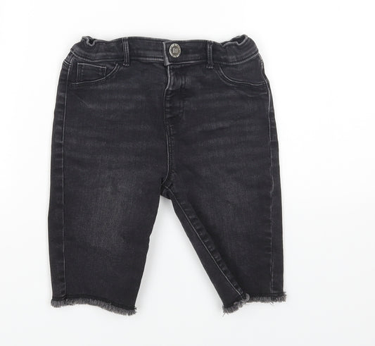 River Island Boys Black Cotton Chino Shorts Size 7 Years L7 in Regular Zip