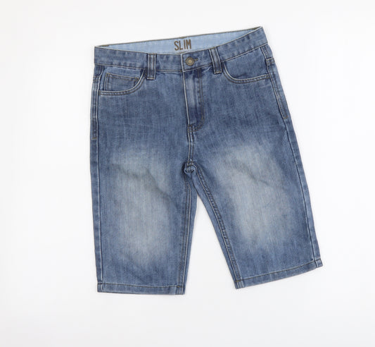 Denim & Co. Boys Blue Cotton Bermuda Shorts Size 10-11 Years Slim Zip