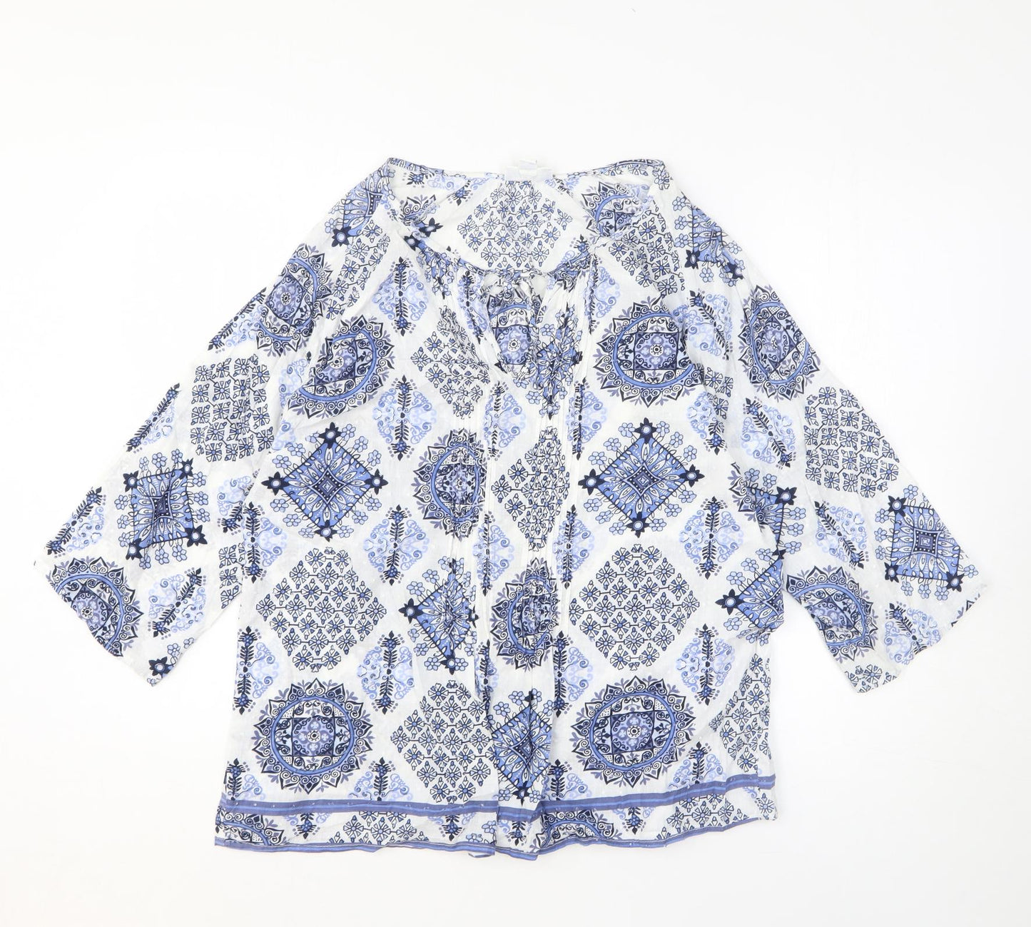 Miller Womens Blue Geometric Cotton Basic T-Shirt Size 16 Round Neck