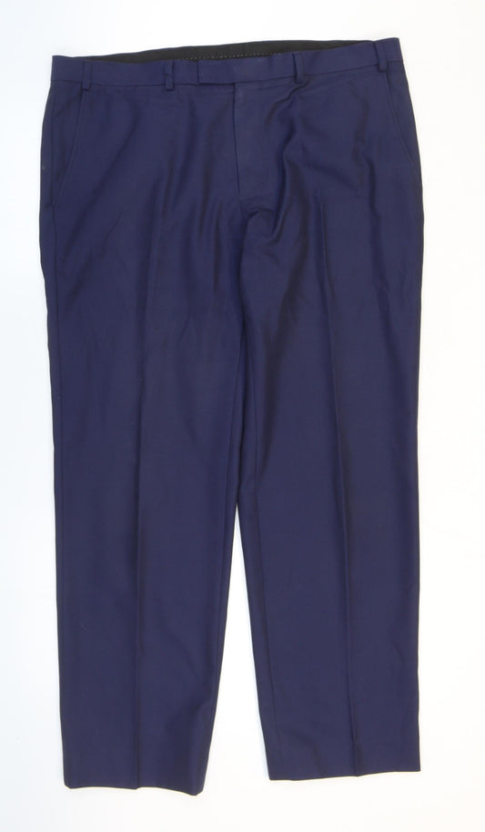Marks and Spencer Mens Blue Polyester Dress Pants Trousers Size 38 in L29 in Regular Zip