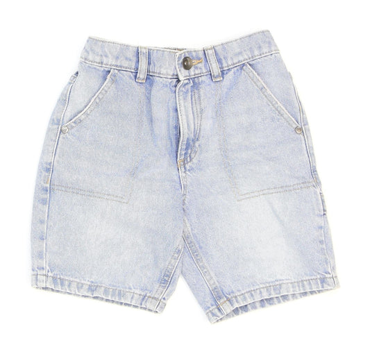 Marks and Spencer Boys Blue Cotton Chino Shorts Size 6-7 Years Regular Zip