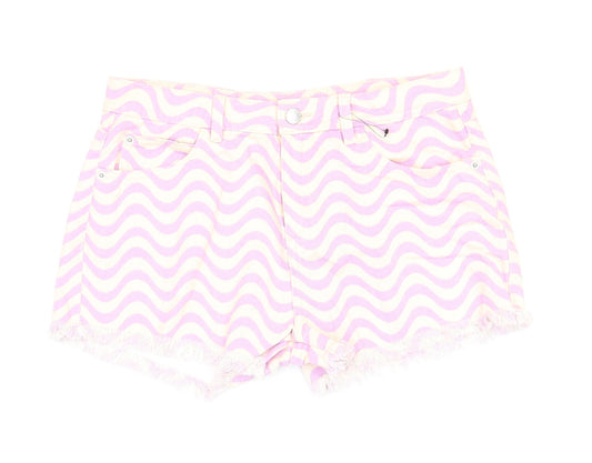 Marks and Spencer Girls Pink Geometric Cotton Hot Pants Shorts Size 12-13 Years Regular Zip