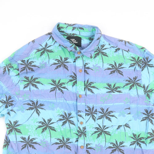Cedar Wood State Mens Blue Geometric Cotton Button-Up Size L Collared Button - Palm Tree Print