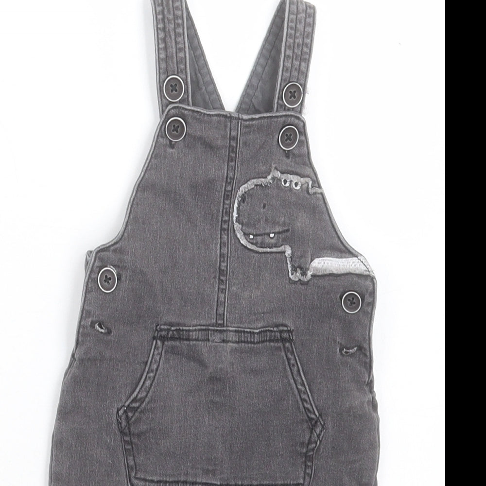 NEXT Boys Grey Cotton Dungaree Outfit/Set Size 0-3 Months Button