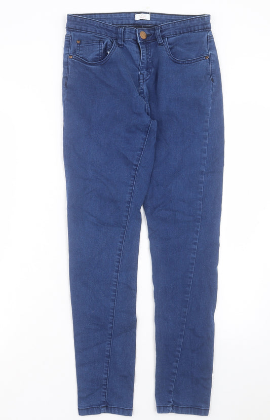 M&Co Girls Blue Cotton Skinny Jeans Size 13 Years Regular Button