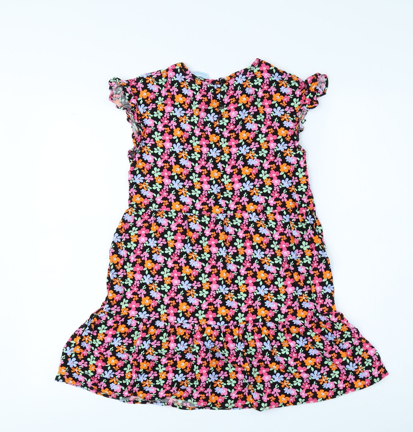 Primark Girls Multicoloured Floral Polyester A-Line Size 10-11 Years Round Neck Button