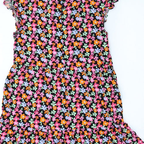 Primark Girls Multicoloured Floral Polyester A-Line Size 10-11 Years Round Neck Button