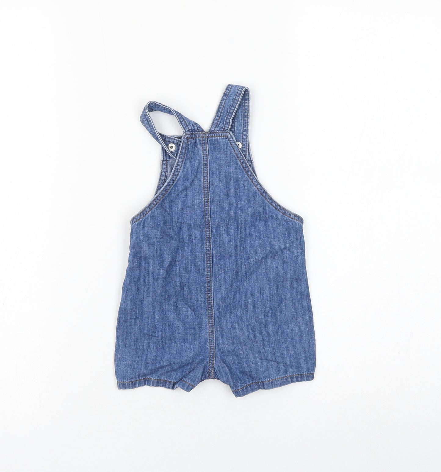 Marks and Spencer Girls Blue Cotton Dungaree One-Piece Size 3-6 Months Button