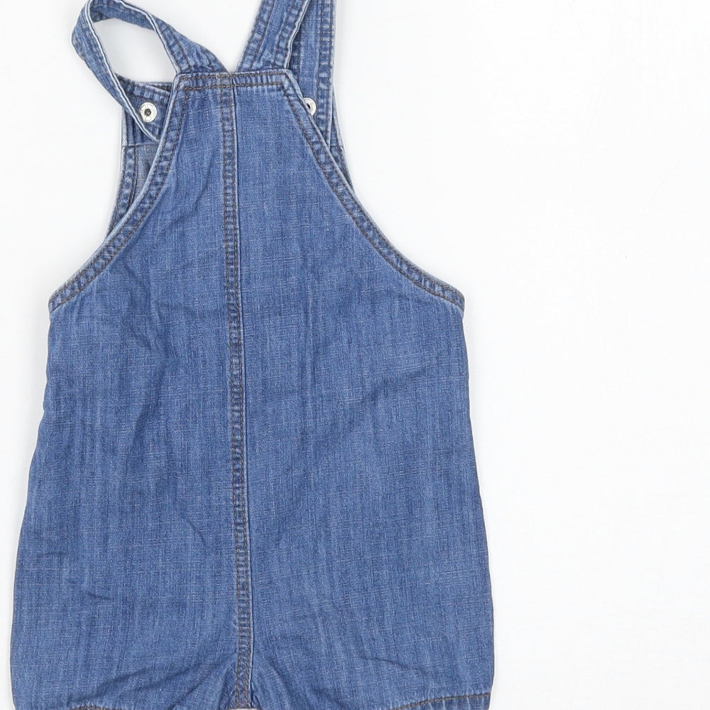 Marks and Spencer Girls Blue Cotton Dungaree One-Piece Size 3-6 Months Button