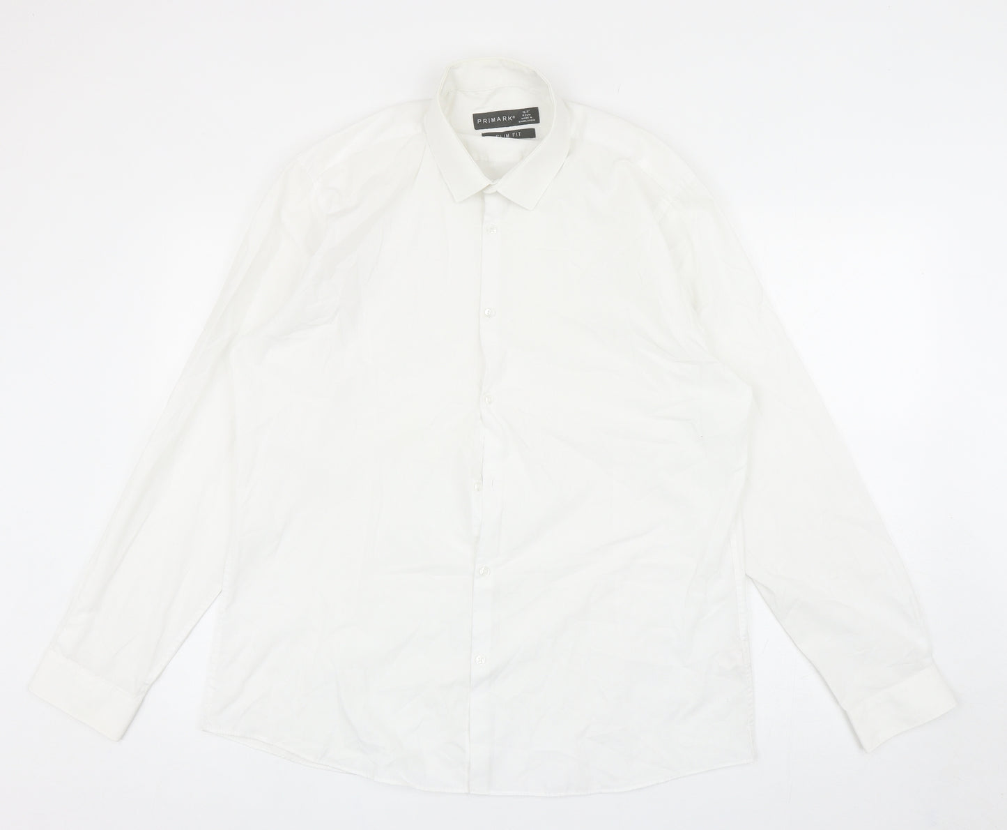Primark Mens White Cotton Button-Up Size 16.5 Collared Button