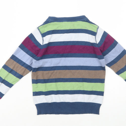 Indigo Boys Multicoloured Round Neck Striped 100% Cotton Pullover Jumper Size 5-6 Years Pullover