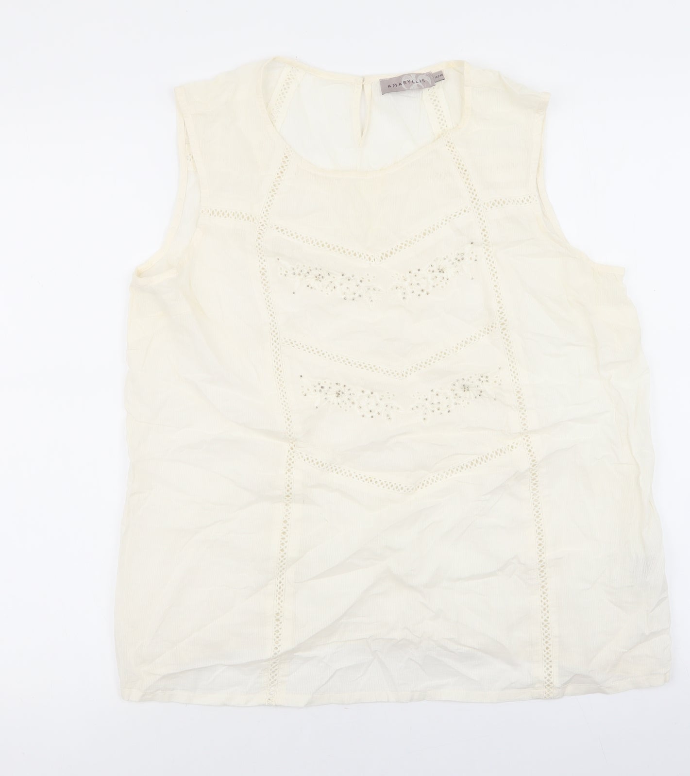 Amaryllis Womens Ivory 100% Cotton Basic Tank Size 14 Round Neck - Embroidery anglaise, sequins