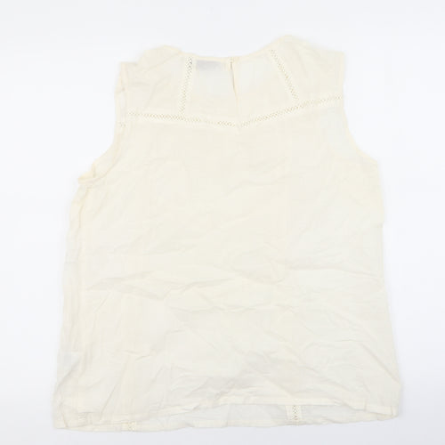 Amaryllis Womens Ivory 100% Cotton Basic Tank Size 14 Round Neck - Embroidery anglaise, sequins