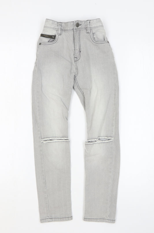 TU Girls Grey Cotton Straight Jeans Size 8 Years Regular Zip - Distressed
