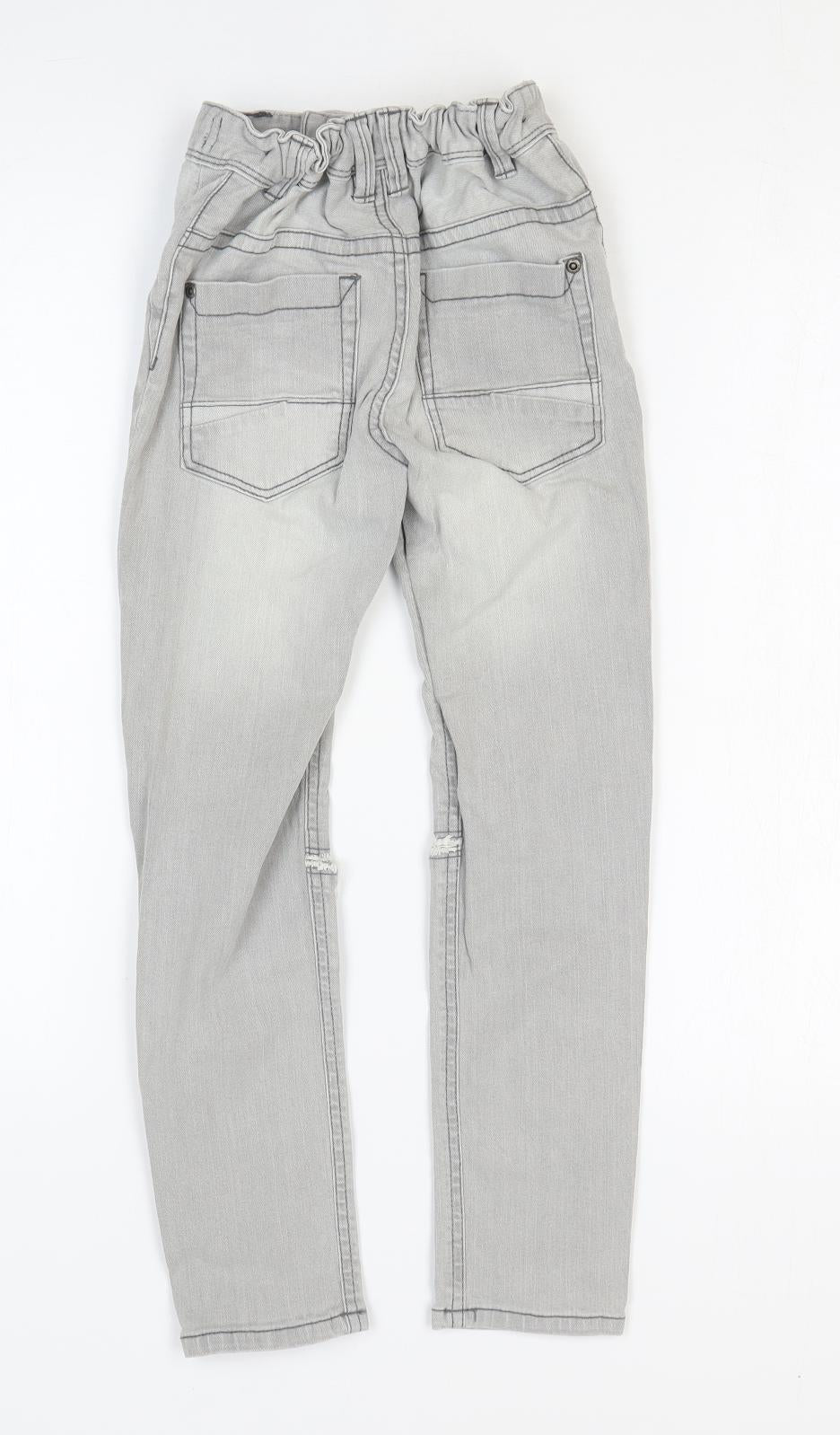TU Girls Grey Cotton Straight Jeans Size 8 Years Regular Zip - Distressed