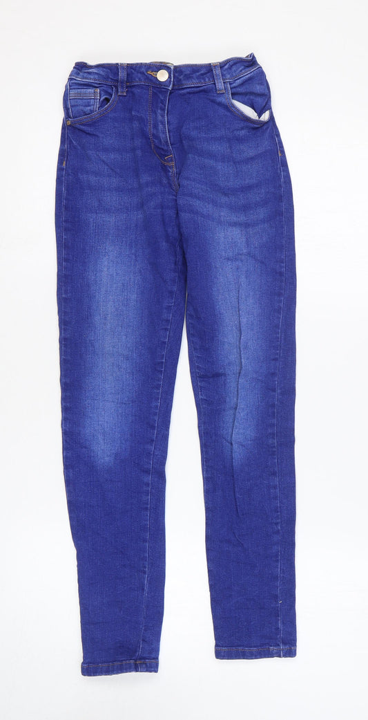 NEXT Girls Blue Cotton Skinny Jeans Size 12 Years Regular Zip