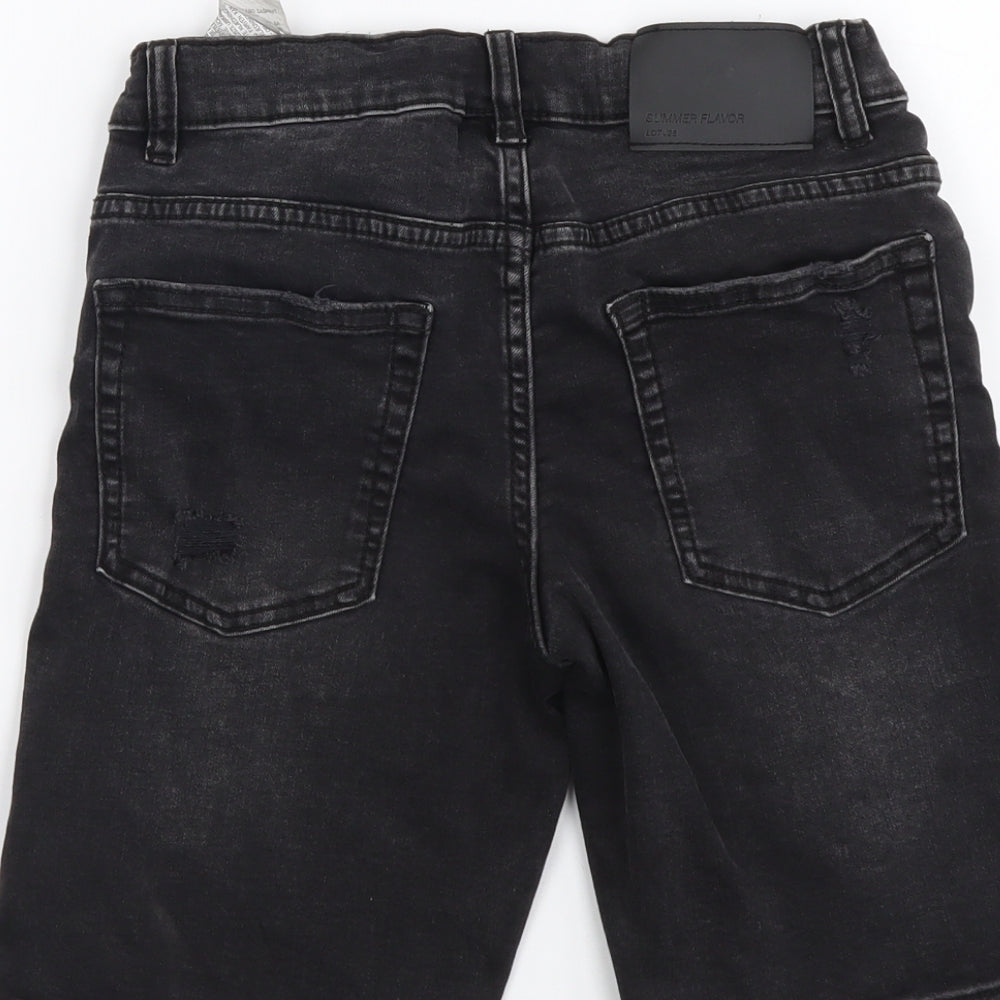 Zara Boys Grey Cotton Bermuda Shorts Size 10 Years Regular Zip - Distressed Look