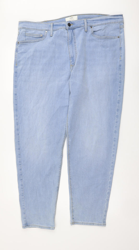 Marks and Spencer Mens Blue Cotton Tapered Jeans Size 40 in L31 in Regular Button