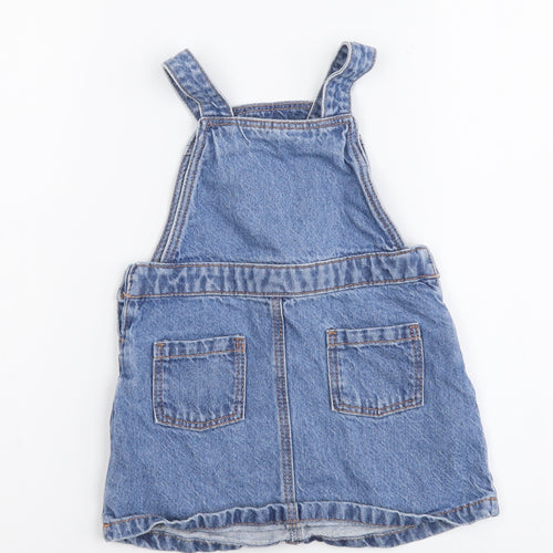 TU Girls Blue Cotton Pinafore/Dungaree Dress Size 2 Years Square Neck Pullover