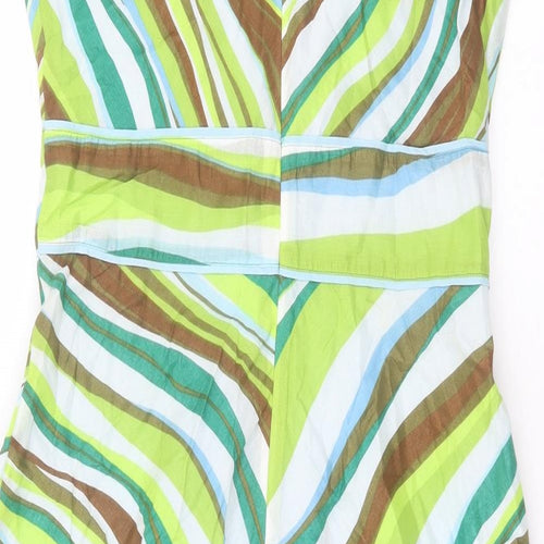 Liz Claiborne Womens Green Striped Cotton Fit & Flare Size 12 V-Neck Zip