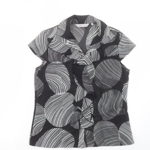 Per Se Womens Black Geometric Polyester Basic T-Shirt Size 12 V-Neck