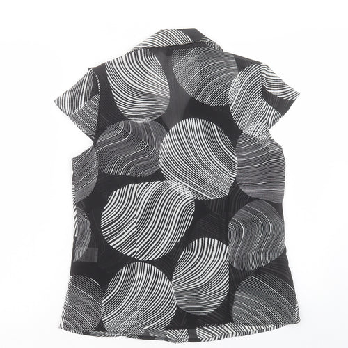 Per Se Womens Black Geometric Polyester Basic T-Shirt Size 12 V-Neck