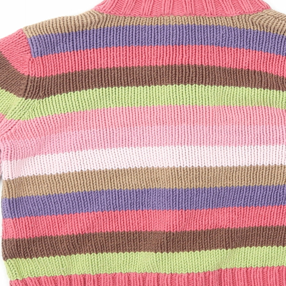 NEXT Girls Multicoloured High Neck Striped Cotton Full Zip Jumper Size 5-6 Years Zip
