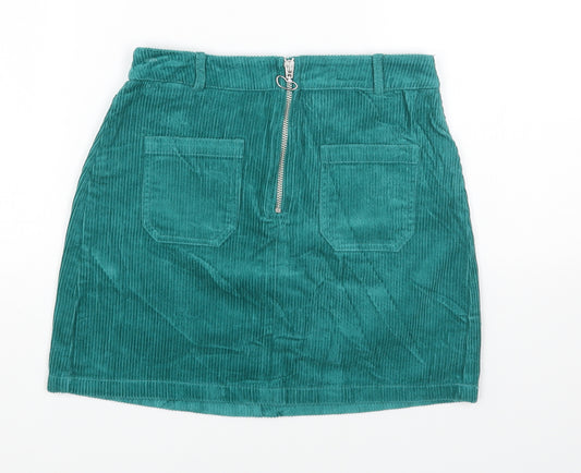 Marks and Spencer Girls Green Cotton Mini Skirt Size 10-11 Years Regular Zip