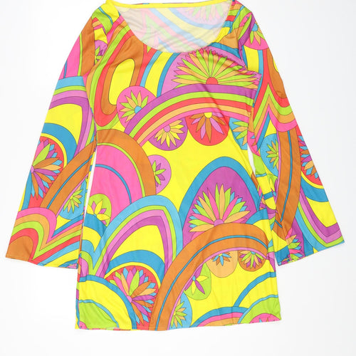 Fever Womens Multicoloured Geometric Polyester A-Line Size M Round Neck Pullover