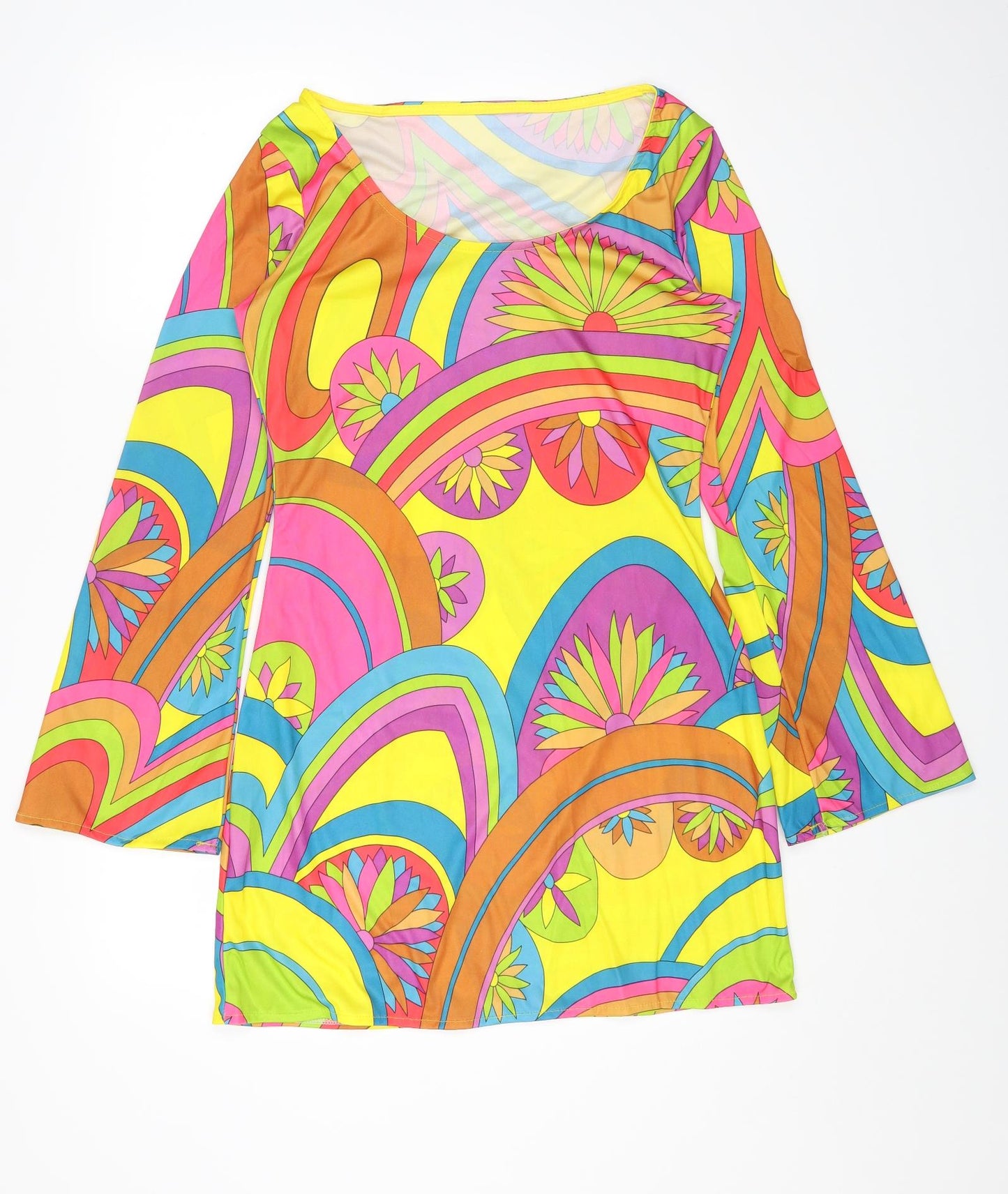 Fever Womens Multicoloured Geometric Polyester A-Line Size M Round Neck Pullover