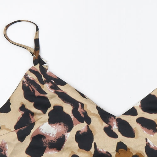 Zaful Womens Beige Animal Print Polyester Cropped Tank Size S V-Neck - Leopard Pattern