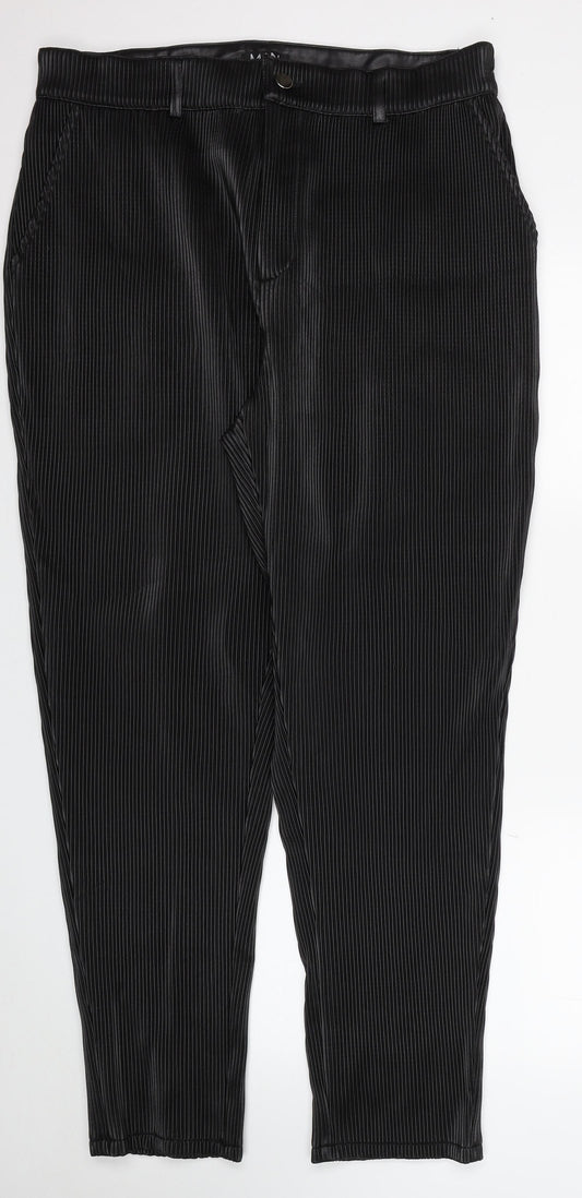 Boohoo Man Mens Black Cotton Dress Pants Trousers Size 36 in L30 in Regular Zip - Ribbed