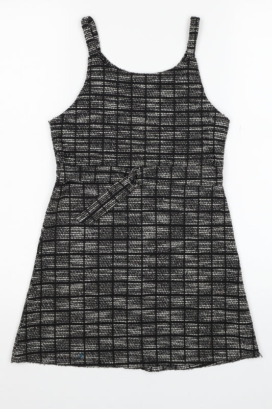 Primark Girls Black Check Cotton Tank Dress Size 8-9 Years Roll Neck Pullover
