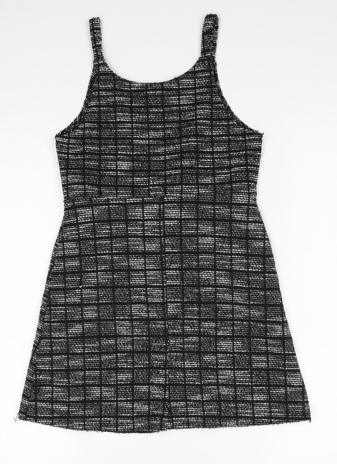 Primark Girls Black Check Cotton Tank Dress Size 8-9 Years Roll Neck Pullover