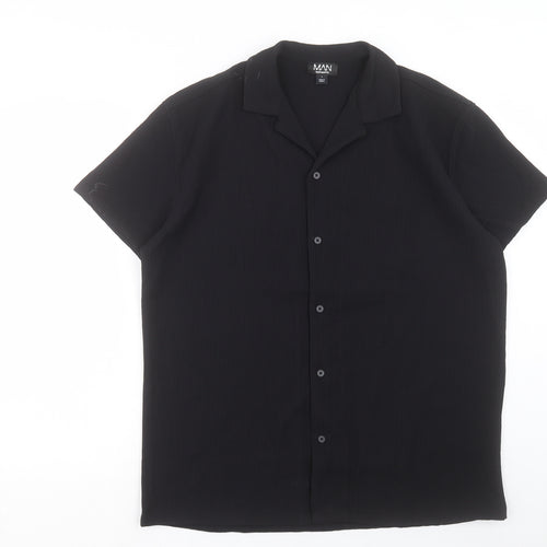 Boohoo Mens Black Polyester Button-Up Size S Collared Button