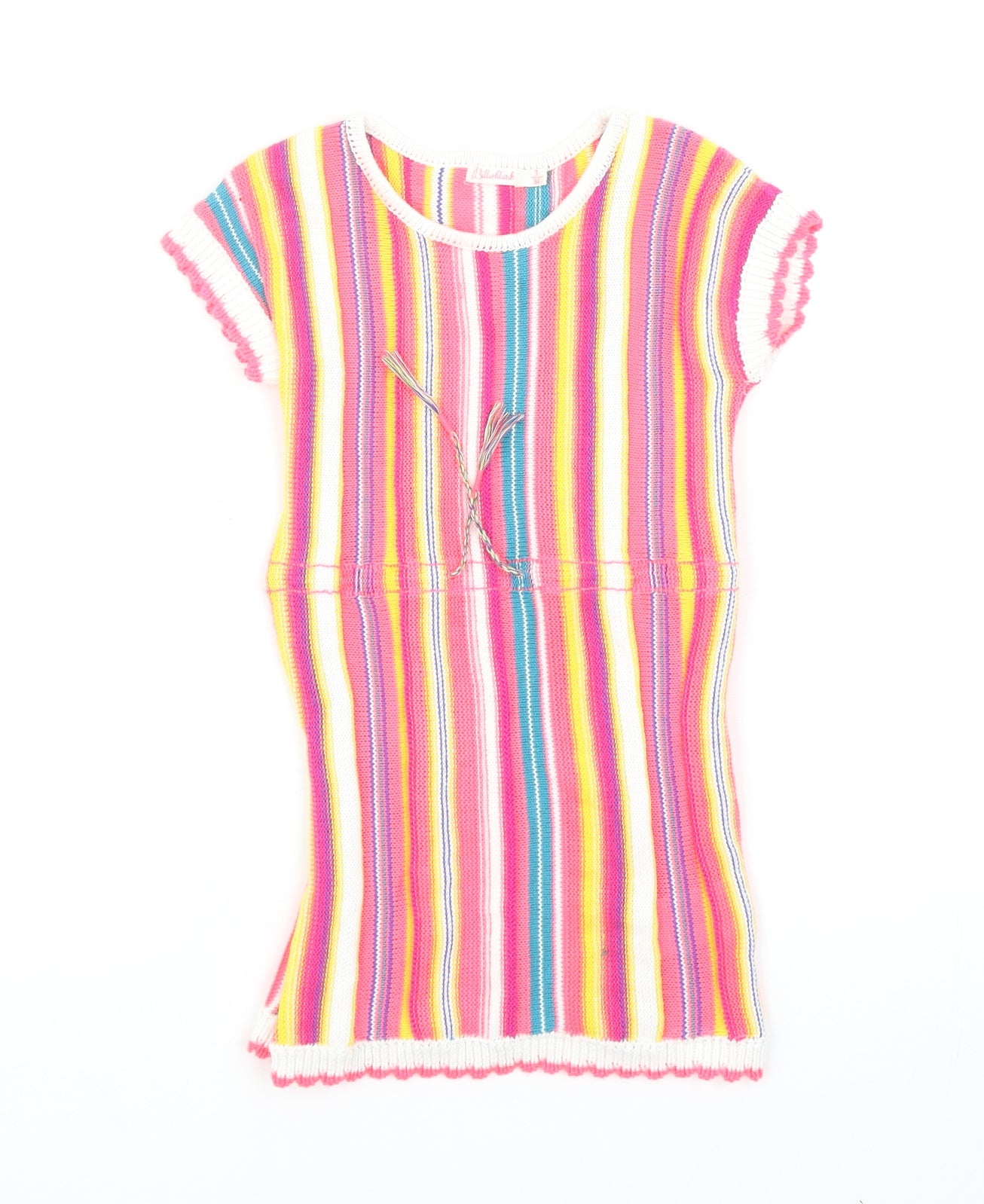 Billieblush Girls Multicoloured Striped Cotton Jumper Dress Size 3 Years Round Neck Drawstring