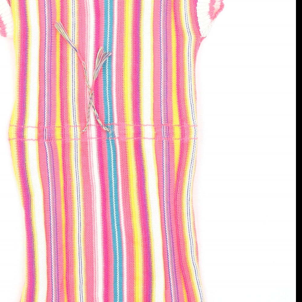 Billieblush Girls Multicoloured Striped Cotton Jumper Dress Size 3 Years Round Neck Drawstring
