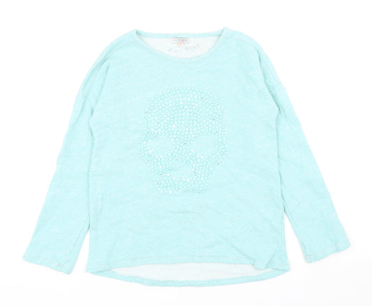 Marks and Spencer Girls Blue Cotton Pullover Sweatshirt Size 11-12 Years Pullover - Skull
